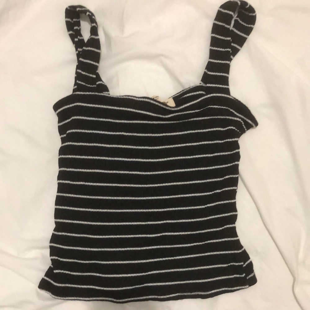 Black and White Ribbed Striped Women's tank top